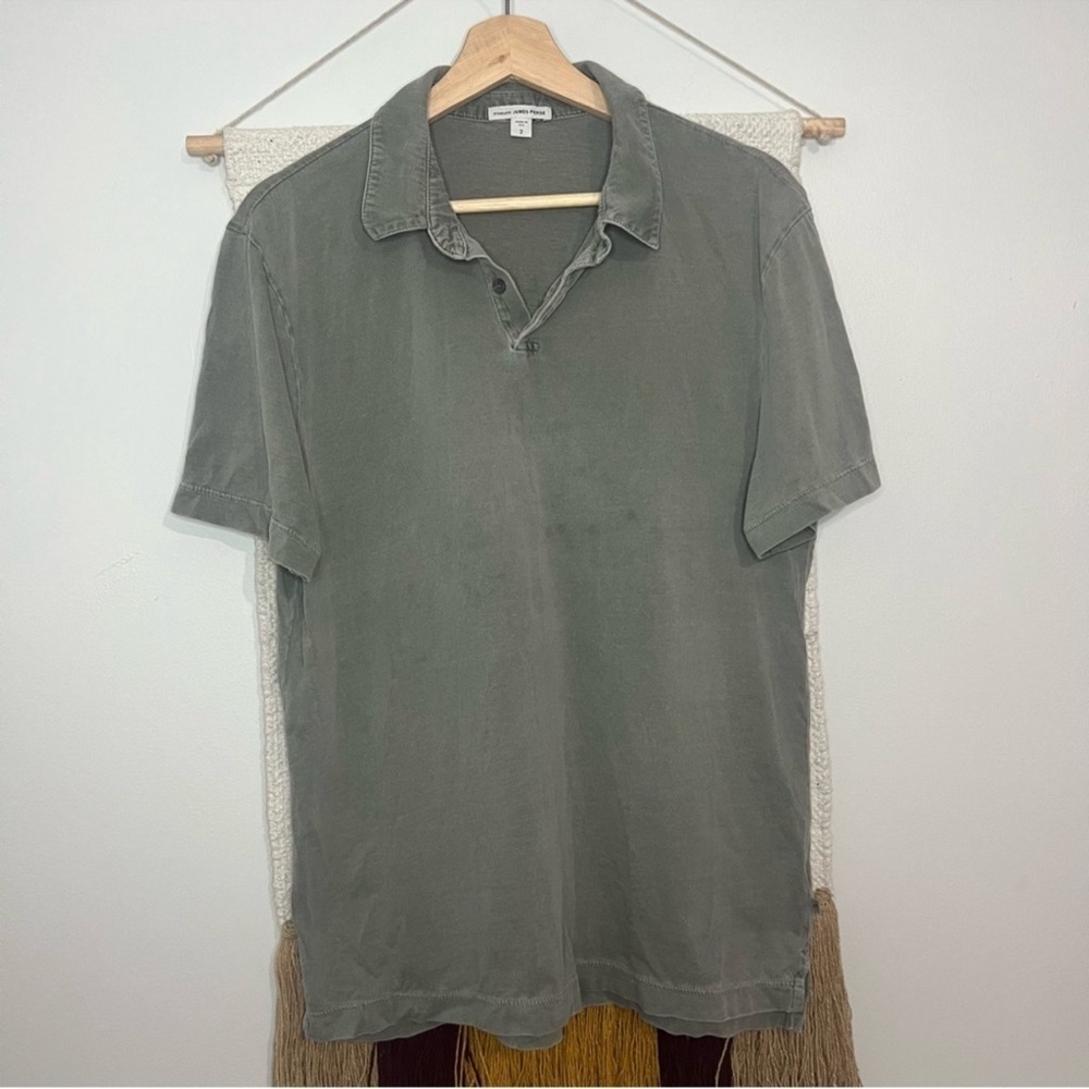 James Perse Olive Green Washed Polo Shirt